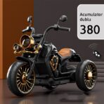 Tricicleta Electrica pentru Copii, Embo, cu 2 Acumulatoare 380*2, 6V 4.5, Sistem Anti-Rasturnare, Sistem de Lumini si Sunet, 6-8 Ani, 93 x 48 x 63 cm, Negru - imagine 2