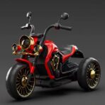 Tricicleta Electrica pentru Copii, Embo, cu 2 Acumulatoare 380*2, 6V 4.5, Sistem Anti-Rasturnare, Sistem de Lumini si Sunet, 6-8 Ani, 93 x 48 x 63 cm, Rosu Negru - imagine 2