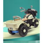 Motocicleta Electrica Embo, cu Acumulator, cu Sistem Anti-Rasturnare, Sistem de Lumini si Muzica, Cutie de Depozitare, 1-8 Ani, 93 x 43 x 58 cm, Alb - Bej - imagine 3