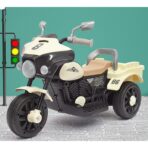 Motocicleta Electrica Embo, cu Acumulator, cu Sistem Anti-Rasturnare, Sistem de Lumini si Muzica, Cutie de Depozitare, 1-8 Ani, 93 x 43 x 58 cm, Alb - Bej