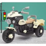 Motocicleta Electrica Embo, cu Acumulator, cu Sistem Anti-Rasturnare, Sistem de Lumini si Muzica, Cutie de Depozitare, 1-8 Ani, 93 x 43 x 58 cm, Alb - Bej