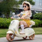 Motocicleta Electrica Embo, cu Acumulator, Telecomanda, Bluetooth, cu Sistem Anti-Rasturnare, Sistem de Lumini si Sunet, 3-10 Ani, Bej - imagine 5