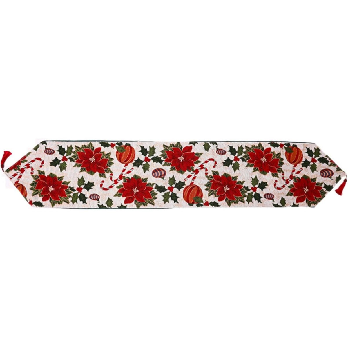 Napron Decorativ pentru Masa, Embo, Model Flori, Tematica Craciun, 35 x 180 cm, Rosu - imagine 2