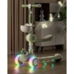 Trotineta Multifunctionala 3 in 1, Embo, pentru Copii, 1-7 Ani, cu Lumini si Muzica, Reglabil 360, Pliere Usoara, Reglarea Inaltimii, Model Dinozaur, Bej/Verde - imagine 3