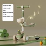 Trotineta Multifunctionala 3 in 1, Embo, pentru Copii, 1-7 Ani, cu Lumini si Muzica, Reglabil 360, Pliere Usoara, Reglarea Inaltimii, Model Dinozaur, Bej/Verde - imagine 6