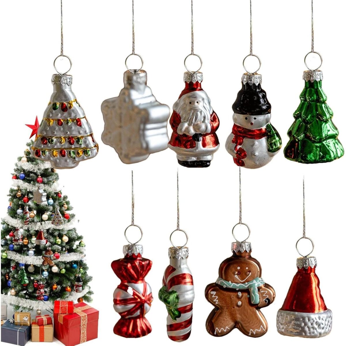 Set 9 Decoratiuni de Craciun, Embo, pentru Brad, 5 cm, din Sticla, 22 x 12.5 x 4.2 cm, Multicolor - imagine 6