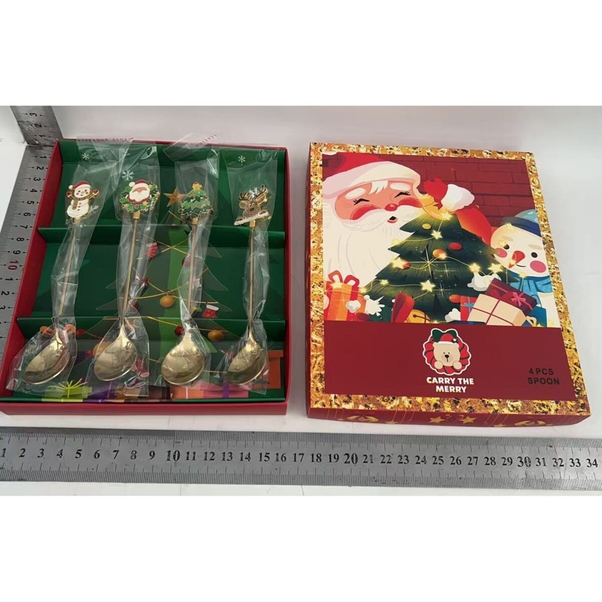 Set 4 Lingurite, Embo, Tema Craciun, Model Carry The Merry, 4 Modele, din Otel Inoxidabil, 19.5 x 16 x 2 cm, Multicolor - imagine 14