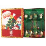 Set 4 Furculite, Embo, Tema Craciun, Model Carry The Merry, 4 Modele, din Otel Inoxidabil, 19.5 x 16 x 2 cm, Multicolor