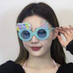 Ochelari Decorativi, Embo, pentru Petrecere, din ABS, Unisex, Model Happy Birthday, 13.5 x 8.5 cm, Albastru cu Lenile Albastre - imagine 3