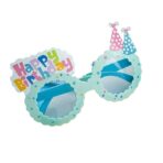 Ochelari Decorativi, Embo, pentru Petrecere, din ABS, Unisex, Model Happy Birthday, 13.5 x 8.5 cm, Albastru cu Lenile Albastre