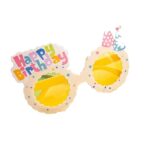 Ochelari Decorativi, Embo, pentru Petrecere, din ABS, Unisex, Model Happy Birthday, 13.5 x 8.5 cm, Bej cu Lentile Galbene