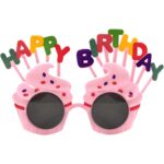 Ochelari Happy Birthday, Embo, Tematica Aniversare, Protectie Soare, din Plastic, Model Prajiturele, 18.5x11.5 cm, Roz