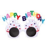 Ochelari Happy Birthday, Embo, Tematica Aniversare, Protectie Soare, din Plastic, Model Prajiturele, 18.5x11.5 cm, Alb