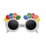 Ochelari Rotunzi Happy Birthday, Embo, Tematica Aniversare, Protectie Soare, din Plastic, 18.5x11.5 cm, Alb