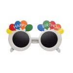Ochelari Rotunzi Happy Birthday, Embo, Tematica Aniversare, Protectie Soare, din Plastic, 18.5x11.5 cm, Alb