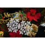 Ornament brad de Craciun, Perlat, in forma de Fulg de nea, 10 cm x 10 cm, Plastic, Embo - imagine 3