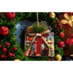 Ornament brad, Embo, Cadou, Argintiu, Lucios, 14*15CM, Acril, Interior/ Exterior