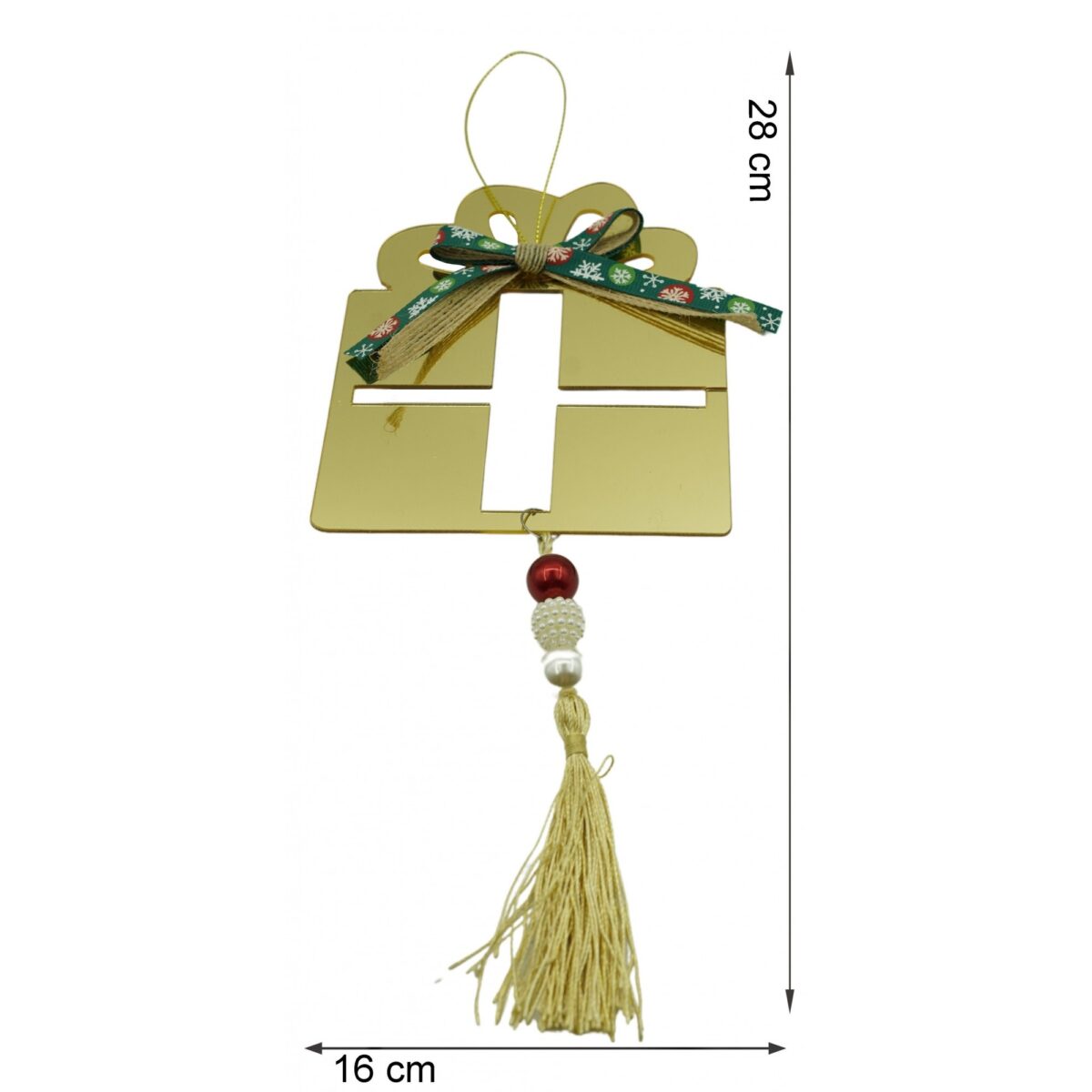Ornament brad, Embo, Cadou, Auriu, Lucios, 16*28CM, Acril, Interior/ Exterior - imagine 6