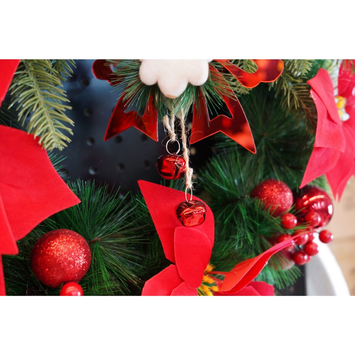 Ornament brad, Embo, Funda cu clopotei, Rosu, Lucios, 15*20CM, Acril, Interior/ Exterior - imagine 2