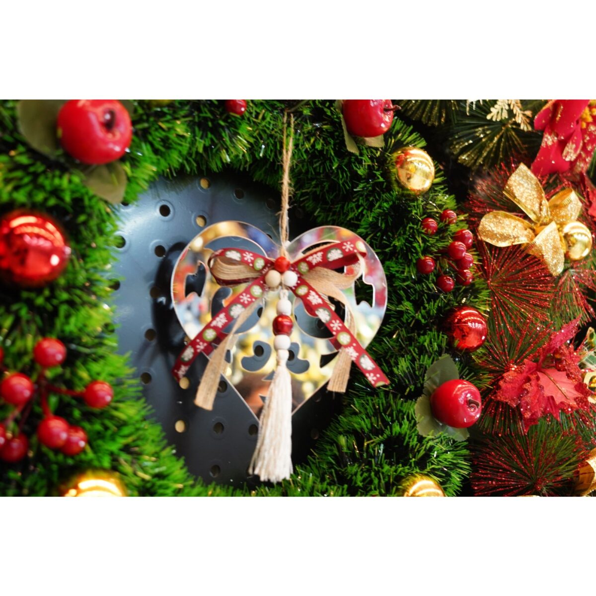 Ornament brad, Embo, Inima, Argintiu, Lucios, 14*26CM, Acril, Interior/ Exterior - imagine 2