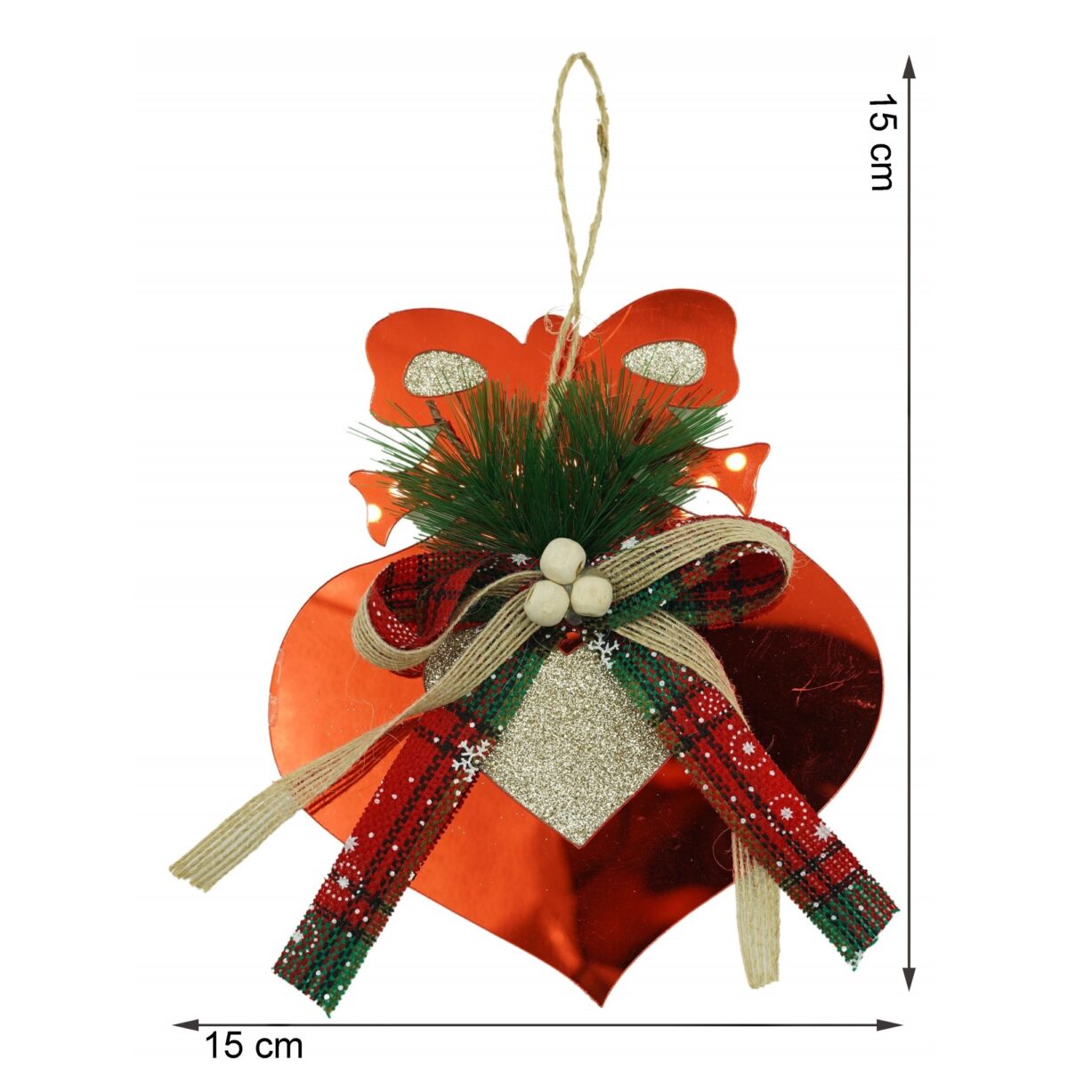 Ornament brad, Embo, Inima, Rosu, Lucios, 15*15CM, Acril, Interior/ Exterior - imagine 6