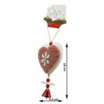Ornament de brad broderie cu inima, Embo, roz, lemn, 18 cm - imagine 3