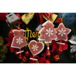 Ornament de brad broderie cu inima, Embo, roz, lemn, 18 cm - imagine 4