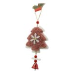 Ornament de brad broderie cu pomul de craciun, Embo, roz, lemn, 18 cm