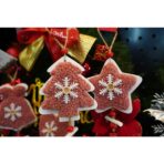 Ornament de brad broderie cu stea, Embo, roz, lemn, 18 cm - imagine 5