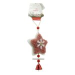 Ornament de brad broderie cu stea, Embo, roz, lemn, 18 cm