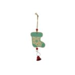 Ornament de brad ciorap cu clopotel, Embo, multicolor, lemn, 17 cm - imagine 2
