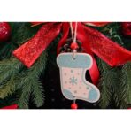 Ornament de brad ciorap cu clopotel, Embo, multicolor, lemn, 17 cm - imagine 4