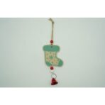 Ornament de brad ciorap cu clopotel, Embo, multicolor, lemn, 17 cm - imagine 5