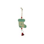 Ornament de brad ciorap cu clopotel, Embo, multicolor, lemn, 17 cm