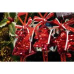 Ornament de brad clopotel cu paiete, Embo, rosu, lemn, 25 cm - imagine 7