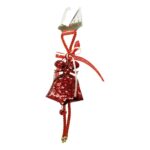 Ornament de brad clopotel cu paiete, Embo, rosu, lemn, 25 cm