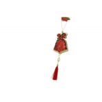 Ornament de brad clopotel cu paiete model 2, Embo, rosu, lemn, 36 cm