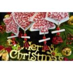 Ornament de brad clopotel din tweed, Embo, alb/rosu, lemn, 18 cm - imagine 5