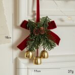 Ornament de Brad, Embo, tip Funda de Craciun cu 3 Clopotei Aurii si Conuri de Brad, Panglica Rosie de Velvet, 16 x 11 cm, Rosu - imagine 2
