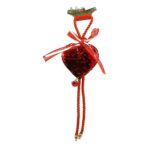 Ornament de brad inima cu paiete, Embo, rosu, lemn, 25 cm