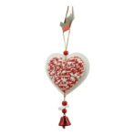 Ornament de brad inima din tweed, Embo, alb/rosu, lemn, 18 cm - imagine 2