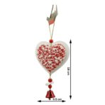 Ornament de brad inima din tweed, Embo, alb/rosu, lemn, 18 cm - imagine 3