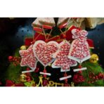Ornament de brad inima din tweed, Embo, alb/rosu, lemn, 18 cm - imagine 4