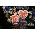 Ornament de brad inima din tweed, Embo, alb/rosu, lemn, 18 cm - imagine 5