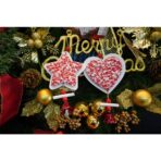 Ornament de brad inima din tweed, Embo, alb/rosu, lemn, 18 cm - imagine 6