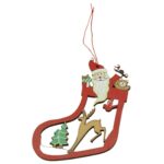 Ornament de brad Mos Craciun cu cerb, Embo, multicolor, lemn, 10 cm