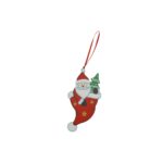 Ornament de brad Mos Craciun in caciula, Embo, rosu, lemn, 14 cm