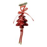 Ornament de brad pom de craciun cu paiete, Embo, rosu, lemn, 25 cm
