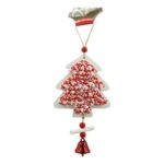 Ornament de brad pom de craciun din tweed, Embo, alb/rosu, lemn, 18 cm