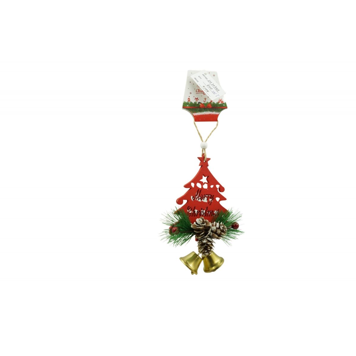 Ornament de brad pom de craciun, Embo, rosu, lemn, 17 cm - imagine 2